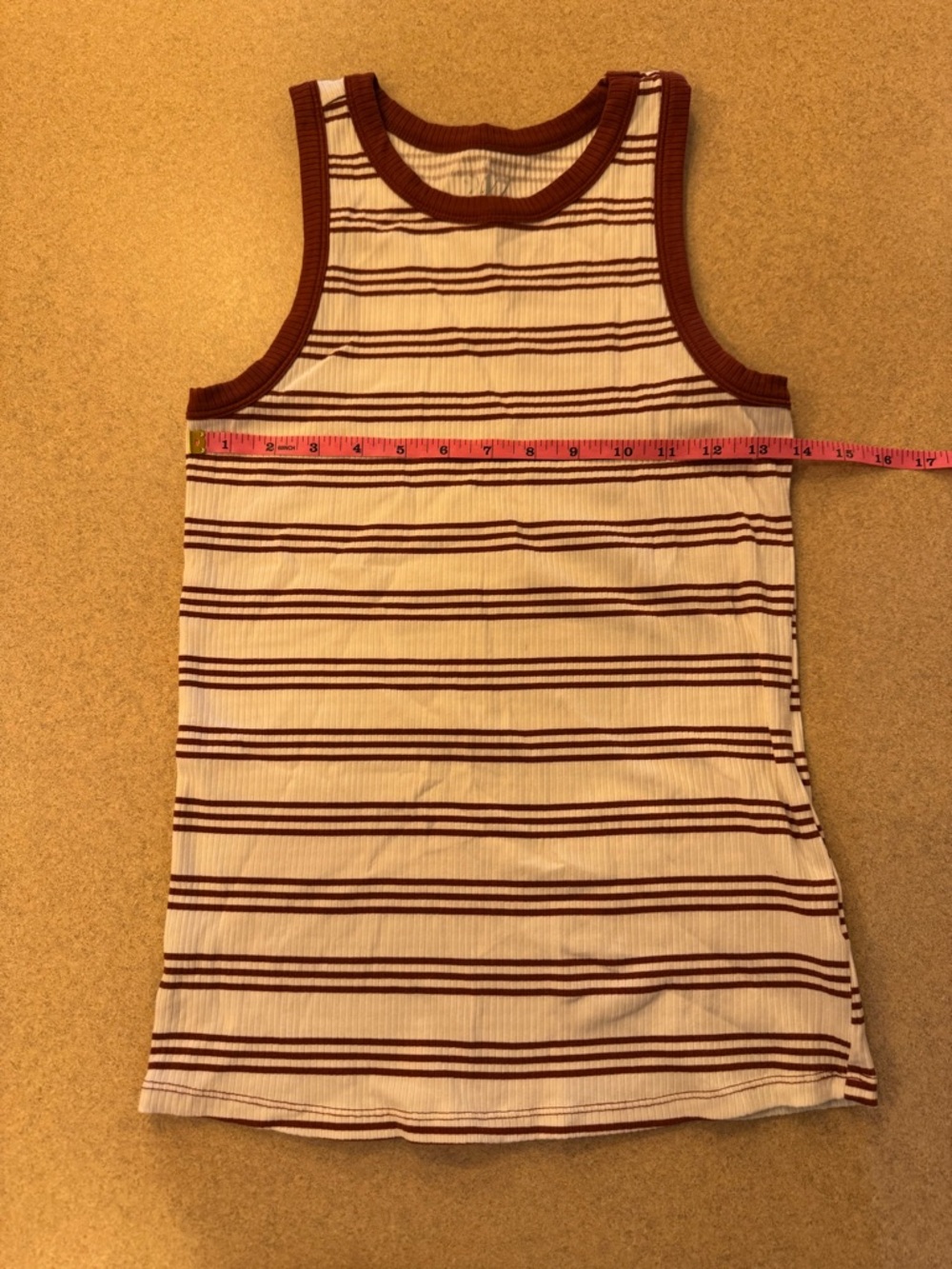Maurices Cream and Burgundy Striped Ribbed Tank Top